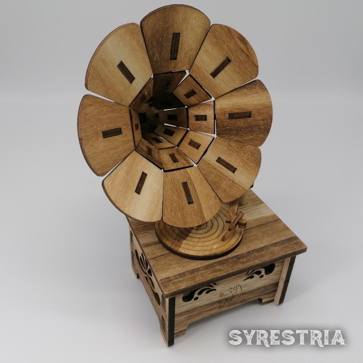 Spieluhr Automatik betrieb aufziehbar Holz natur Grammophon Schlaflied