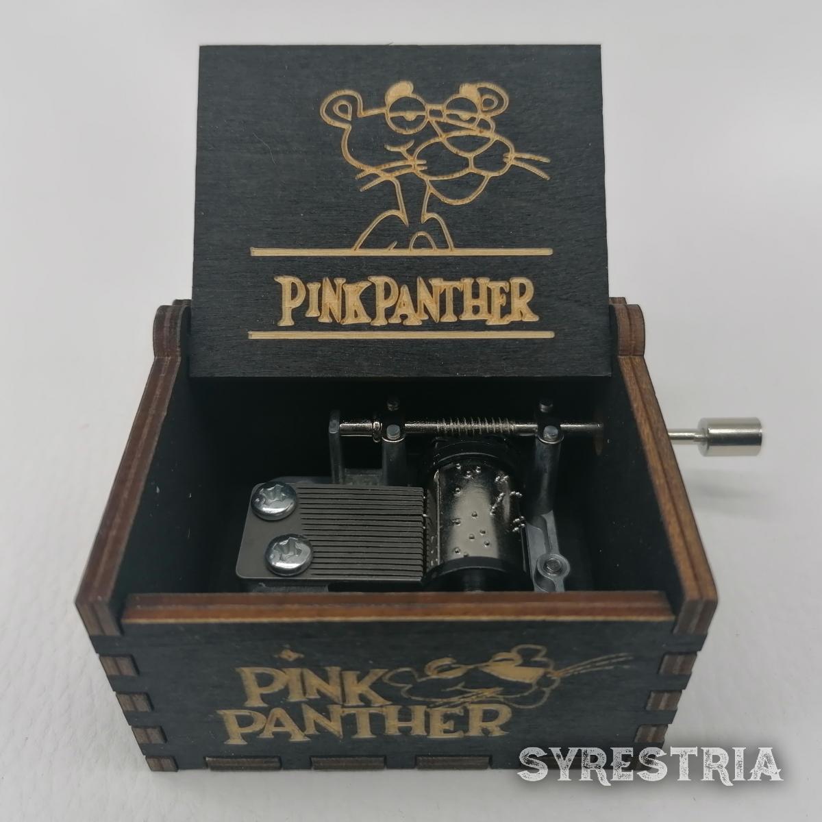 Spieluhr Kurbel Handbetrieb Holz schwarz The Pink Panther