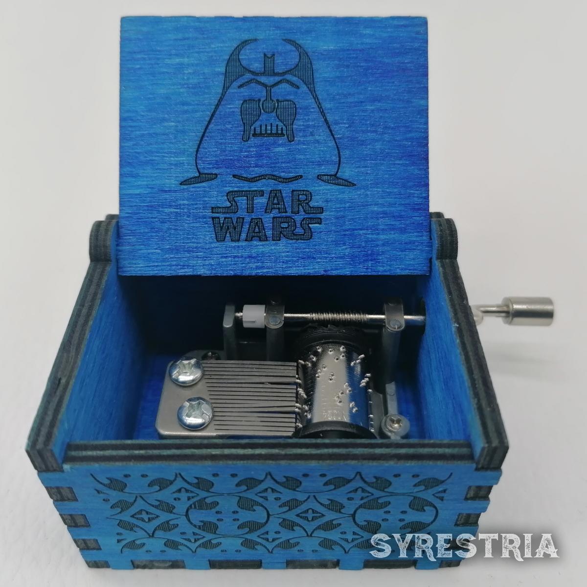 Spieluhr Kurbel Handbetrieb Holz blau Star Wars