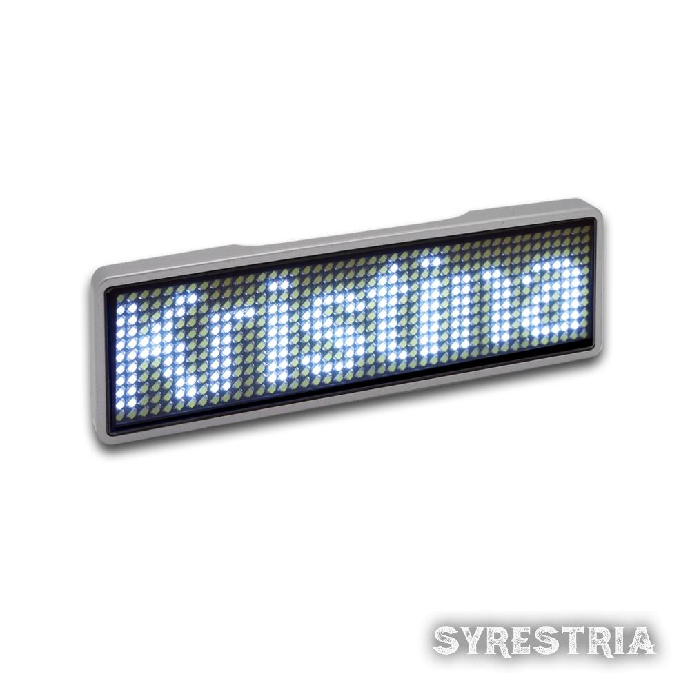 LED Namensschild Weiß Name Tag 11x14 Pixel programmierbar USB Gehäuse silber